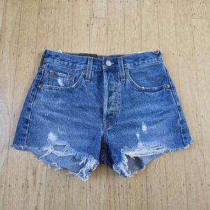 NWT Levi's 501 Distressed Button Fly High Rise Denim Shorts Size 24